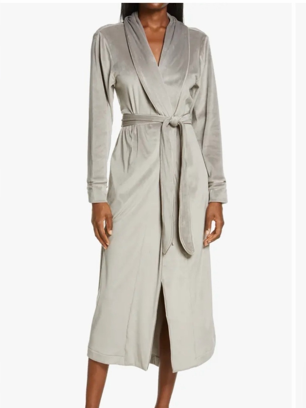 SKIMS Plush Velvet Shawl-Collar Robe in Light Gray | L